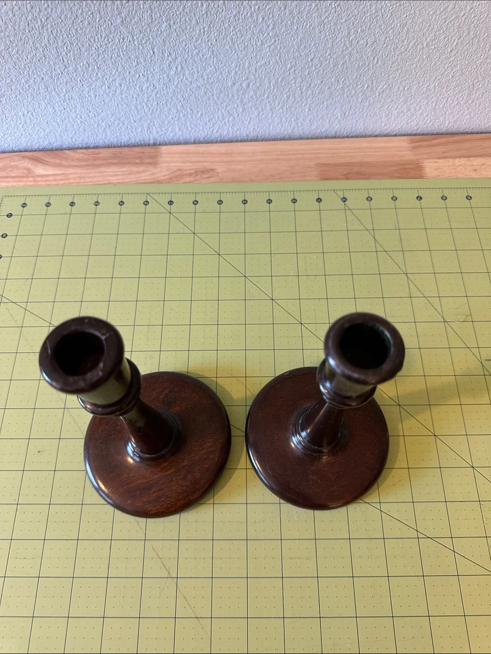 Source Unknown Pair of Dark Brown Wooden Candlesticks
